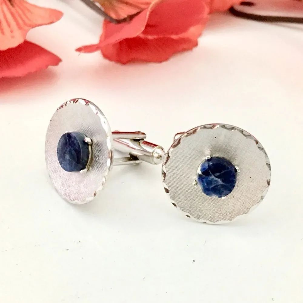Vintage Dante Silver Cufflinks Sodalite Gemstone 1057